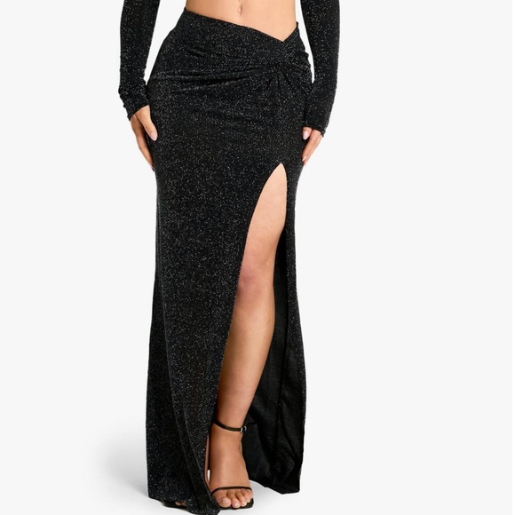 Twist Front Black Glitter Skirt - Picture 4 of 5